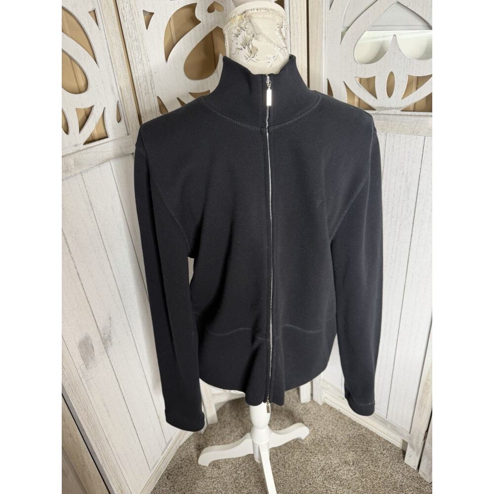 Faconnable Black Sweater Cotton Mens Size Medium Full Zip Preppy Knit VTG
